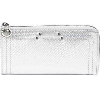 Longchamp Quarter Zip Snake Embossed Wallet in Silver at Nordstrom Rack