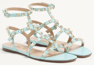Valentino Garavani Sandalo Basso Rockstud In Vitello Con Cinturini Donna VERDE ACQUA 36.5