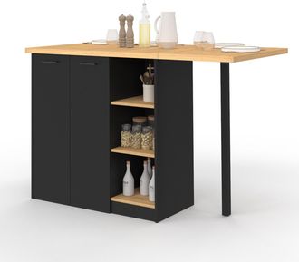 IDMarket Isola Centrale Cesar 140 Cm In Legno Nero Con Piano Di Lavoro Effetto Faggio