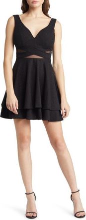 Love, Nickie Lew Glitter Mesh Skater Dress in Black at Nordstrom, Size Medium