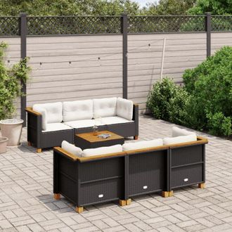 vidaXL Set De Sof&aacute;s De Jard&iacute;n 7 Pzas Con Cojines Rat&aacute;n Sint&eacute;tico Negro Vidaxl