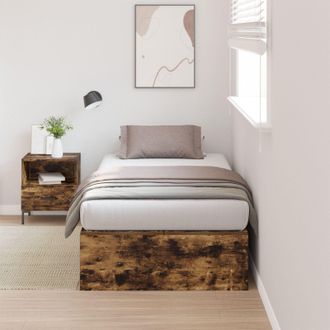 Berkfield Home Bed Frame Smoked oak Solid wood Standard Single Rustic Bed Frame in Brown