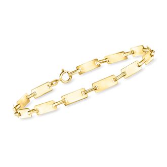 Ross-Simons Italian 10kt Yellow Gold Alternating Rectangular and Paper Clip Link Bracelet