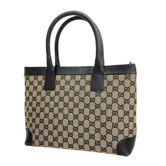 Gucci Beige Black Canvas Tote Bag (Pre-Owned)