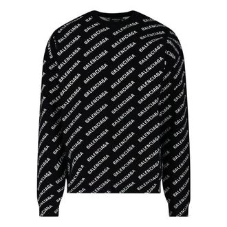 Balenciaga All Over Logo Crewneck Sweater Black White 702952T32331070