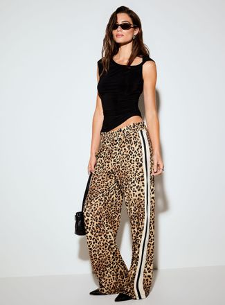 Icone Womens Leopard stripe-band straight pant
