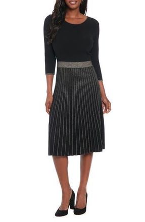 London Times Long Sleeve Pleated Sweater Dress in Black at Nordstrom Rack, Size X-Large