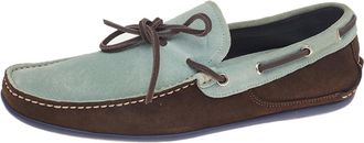 Ferragamo Mint Green/brown Suede And Leather Slip On Loafers