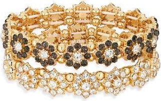 Tasha 2-Pack Cubic Zirconia Flower Pav&eacute; Stretch Bracelets in Black Diamond/crystal at Nordstrom Rack