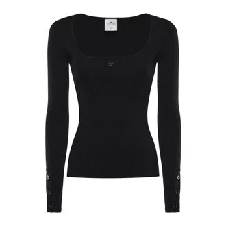 Courr&egrave;ges Round-neck Knitwear, female, Black, Size: M Round-neck Knitwear