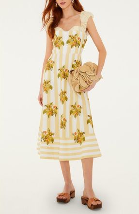 Farm Rio Lemon Birds Mixed Print Cotton Dress in Lemon Birds Multicol at Nordstrom, Size Medium