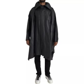 Bottega Veneta Black Leather Hooded Men Trenchcoat Jacket Calf Clothing