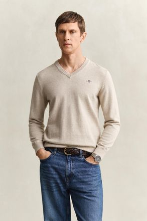 GANT Men Classic Cotton V-Neck Sweater (XXXL) OAT MELANGE