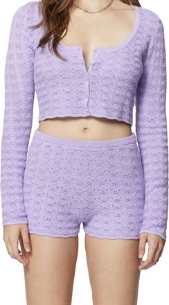 Florence By Mills Womens Le Pointelle Sweater Lace Shortie Shorts, Millie Lavender, M