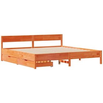 vidaXL Cama Sin Colch&oacute;n Madera Maciza De Pino Marr&oacute;n Cera 200x200 Cm Vidaxl