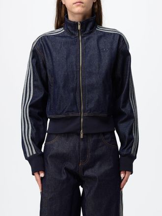 adidas Cropped Denim Bomber Jacket with 3-Stripes Logo