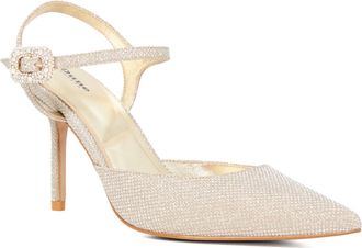 Dune London Womens Ladies Channel - Buckle-Detail Heeled Courts - Gold Leather - Size UK 5