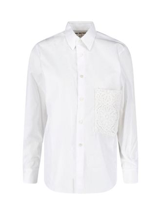 Comme Des Gar&ccedil;ons White Lace Applique Pocket Cotton Shirt