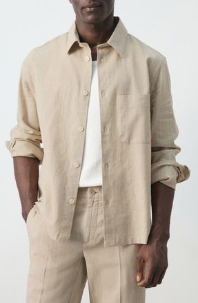 Mango Linen & Cotton Button-Up Shirt in Beige at Nordstrom, Size Xx-Large