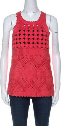 Roberto Cavalli Cavalli Class Coral Red Cord Lace Embroidered Sleeveless Top