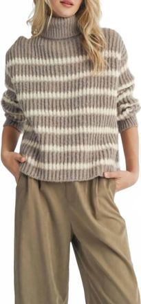 Sadie & Sage Aki Turtleneck Striped Sweater In Moss Ivory