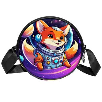 Generic Circle Crossbody Bag for Women, Fox Space Small Sling Bag Daypack with Zipper Adjustable Shoulder Straps Casual Ladies Girls Round Purse