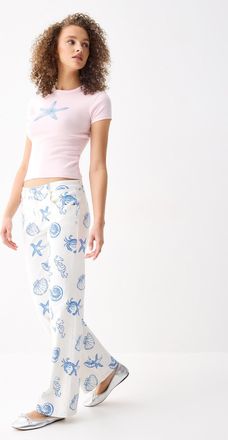 Twik Womens Ocean creatures wide-leg jean