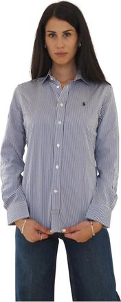 Ralph Lauren Wit en blauw gestreept overhemd - 4- NAV - Dames - Overhemden - Blauw - XL - Katoen - Overhemden