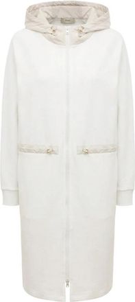 Herno Lange Jas met Capuchon en Rits - Dames - Parka Jassen - Wit - L - Katoen - Jassen