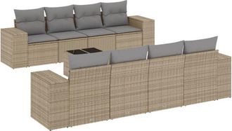 vidaXL Set De Sof&aacute;s De Jard&iacute;n 9 Pzas Con Cojines Rat&aacute;n Sint&eacute;tico Beige Vidaxl