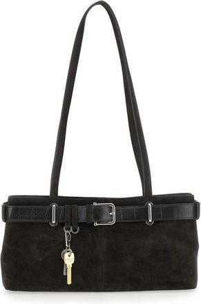 Osoi Osoi Brown Shoulder Bag With Belt Detail And Pendant Keys In Suede