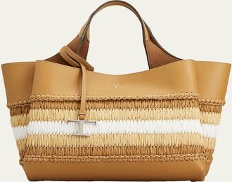 Tod's Mini Timeless T Raffia & Leather Tote Bag