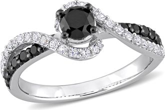 Mimi & Max 3/4ct TW Black Diamond and White Sapphire Swirl Engagement Ring in Sterling Silver