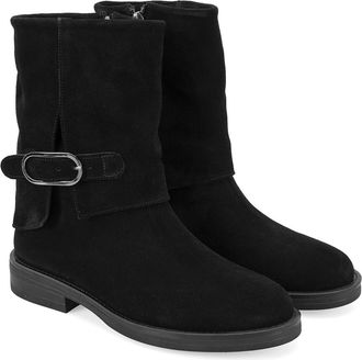 Desa Womens Suede Boots - Flat Heel, Non-Breathable | Black - 38