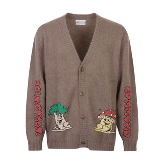 Edmmond Studios Cardigans, male, Brown, Size: M Brown Embroidered V-Neck Cardigan