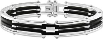 Pompeii3 Mens Steel And Black Silicone Latched 8 13.5mm Cuffed Bracelet