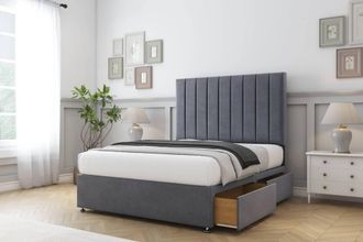 Sloomy Kansas Plush Divan Set 2 Drawers-26 Headboard in Dark Grey | Size: Double