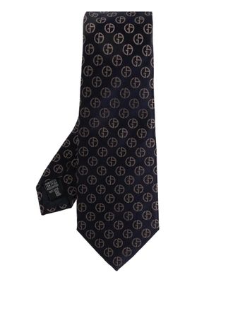 Giorgio Armani Stropdas met monogram-print - Blauw