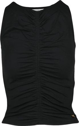 Palm Angels Ruched Black Cotton-Elastane Tank Top With Metallic Detail