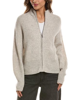 Fort&eacute; Cashmere Rib Zip Mock Neck 100% Cashmere Cardigan