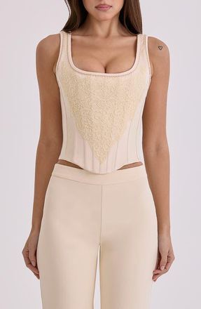 House of CB Mimi Ivory Embroidered Corset Top in Vintage Ivory at Nordstrom, Size X-Small