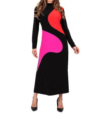 Scapa Color Block Dots Maxi Sheath Dress In Pink/red/black