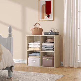 Woltu Woltu Librer&iacute;a M&oacute;vil De 4 Cubos Para El Hogar Y La Oficina, Madera Clara