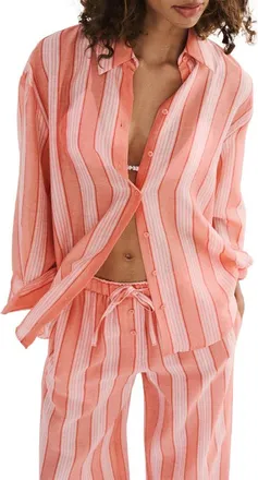 Mango Striped Button-Up Shirt in Orange at Nordstrom, Size 4
