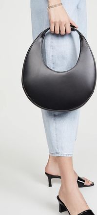 Staud Staud Women Moon Suede Leather Top Handle Tote Handbag Black OS