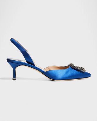 Manolo Blahnik Hangisi Crystal Buckle Slingback Pumps