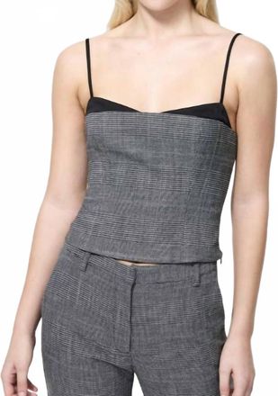 French Connection Owen Plaid Suiting Corset Top In Charcoal Black