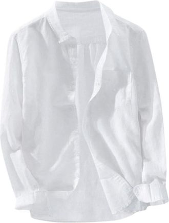 Generic Cotton Hemp Men Shirts Long Sleeve - Simple Beach Shirts Everyday Walking Hiking Camping Outdoor Shirts Summer Shirt Button Down Solid Shirt Skin-Frie