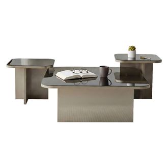 Dmora Mesa De Caf&eacute; Nashira, Mesa De Centro Baja, Revistero Para Sof&aacute;, Estante De La Sala De Estar, 80x80h40 Cm, Gris Topo Y Ahumado, Con Embalaje Reforzado 