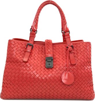 Bottega Veneta Intrecciato Red Color Leather Tote Bag (Pre-Owned)